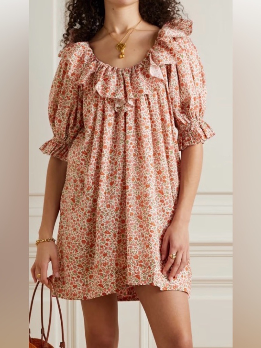 RARE — DOEN — CHIME DRESS — LARGE — CORAL POPPY BELL FLORAL